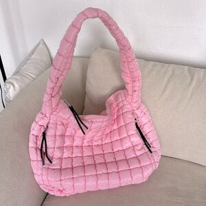 Katydid Light Blush Pink Oversized Slouchy Quilted Puffer Puffy Hobo Tote Bag